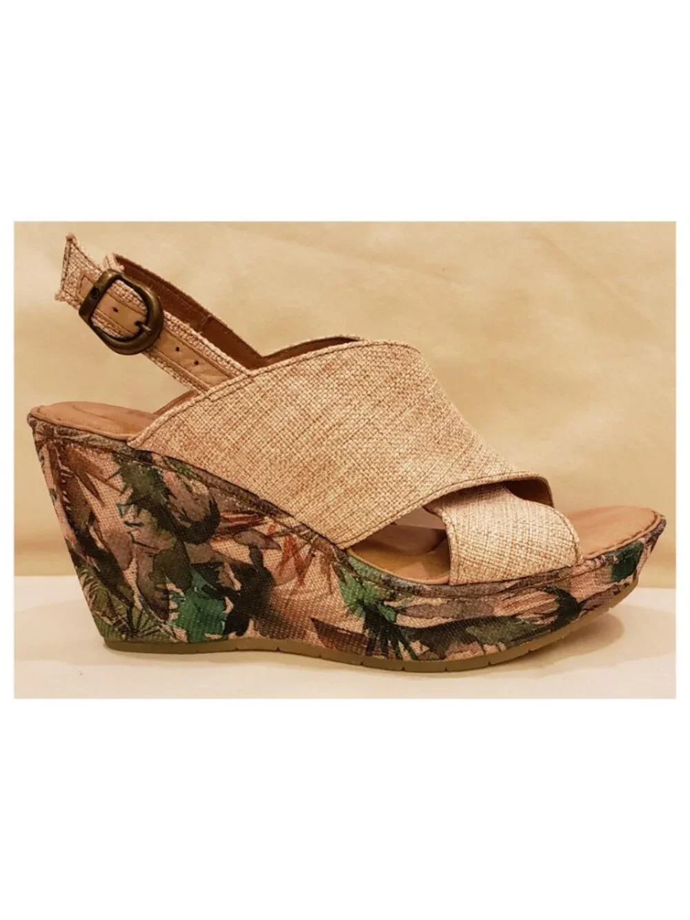 Børn Platform Wedge Slingback Sandals Size 10 Tan/Tropical Floral